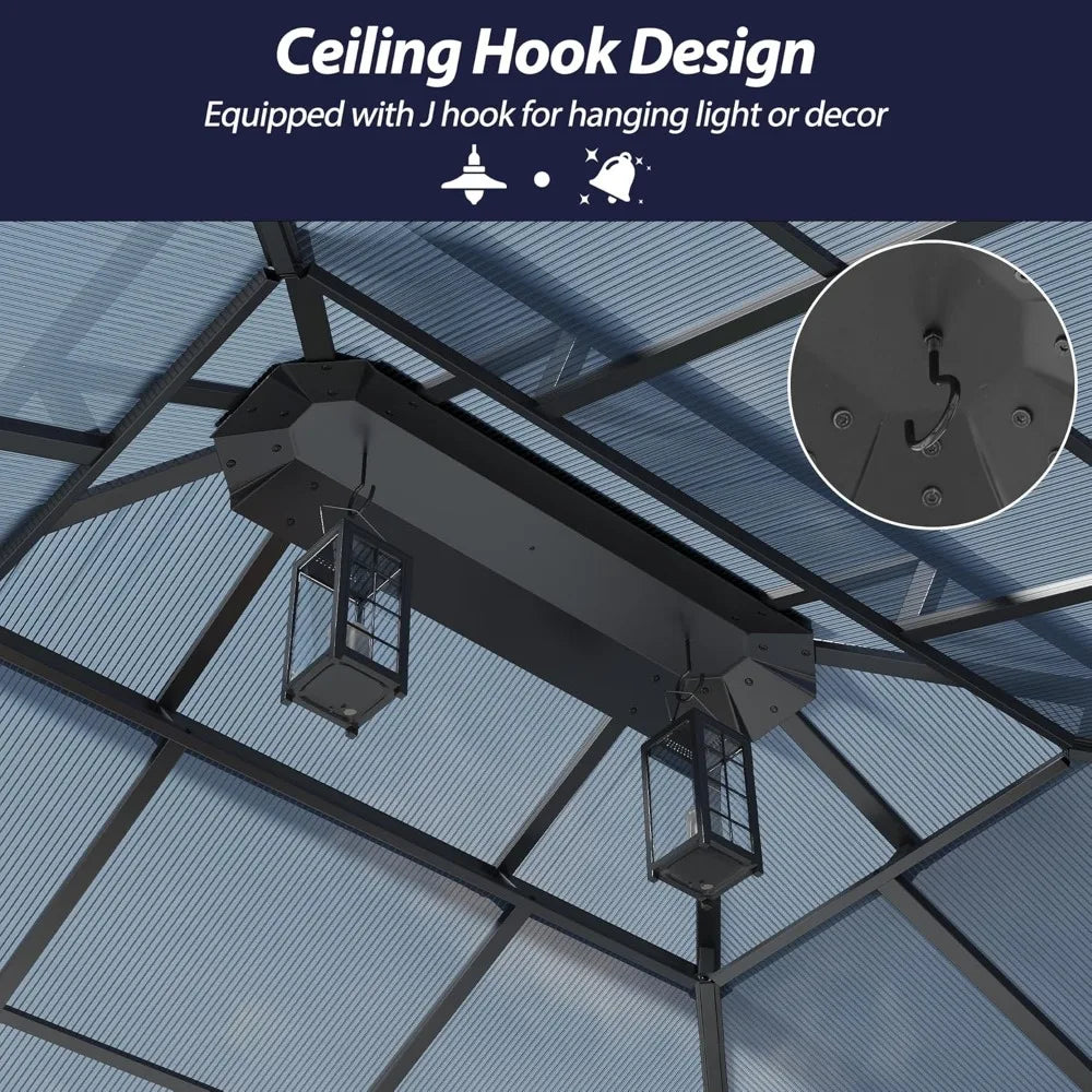 12' x 14' Hardtop Gazebo with Double Polycarbonate Roof, Metal Frame