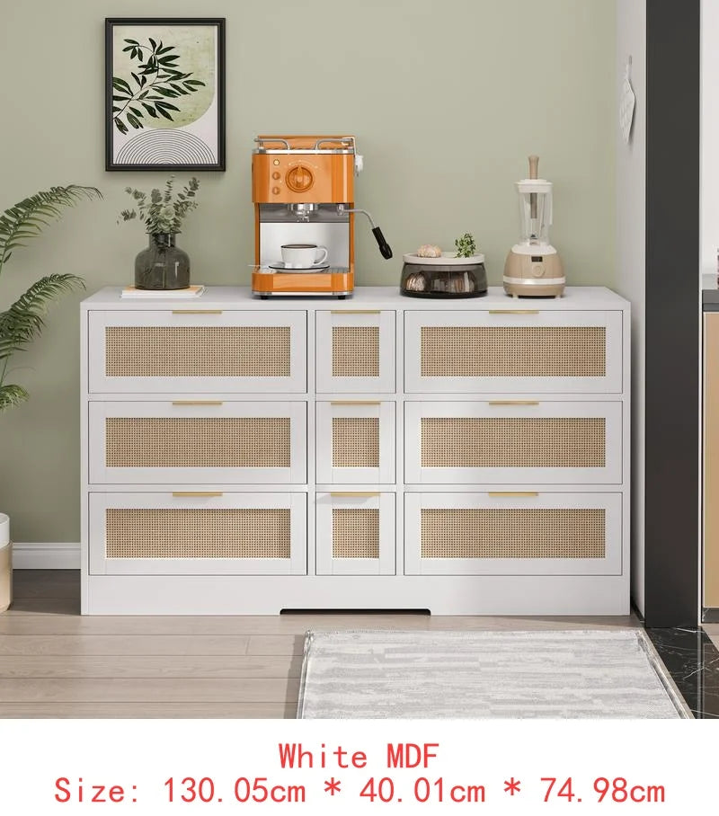 White Rattan Storage Locker with 9 Drawers