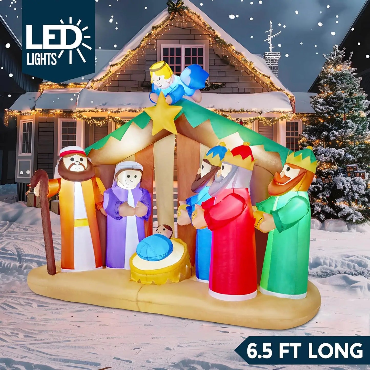 8 FT Christmas Nativity Set with Build-in LEDs