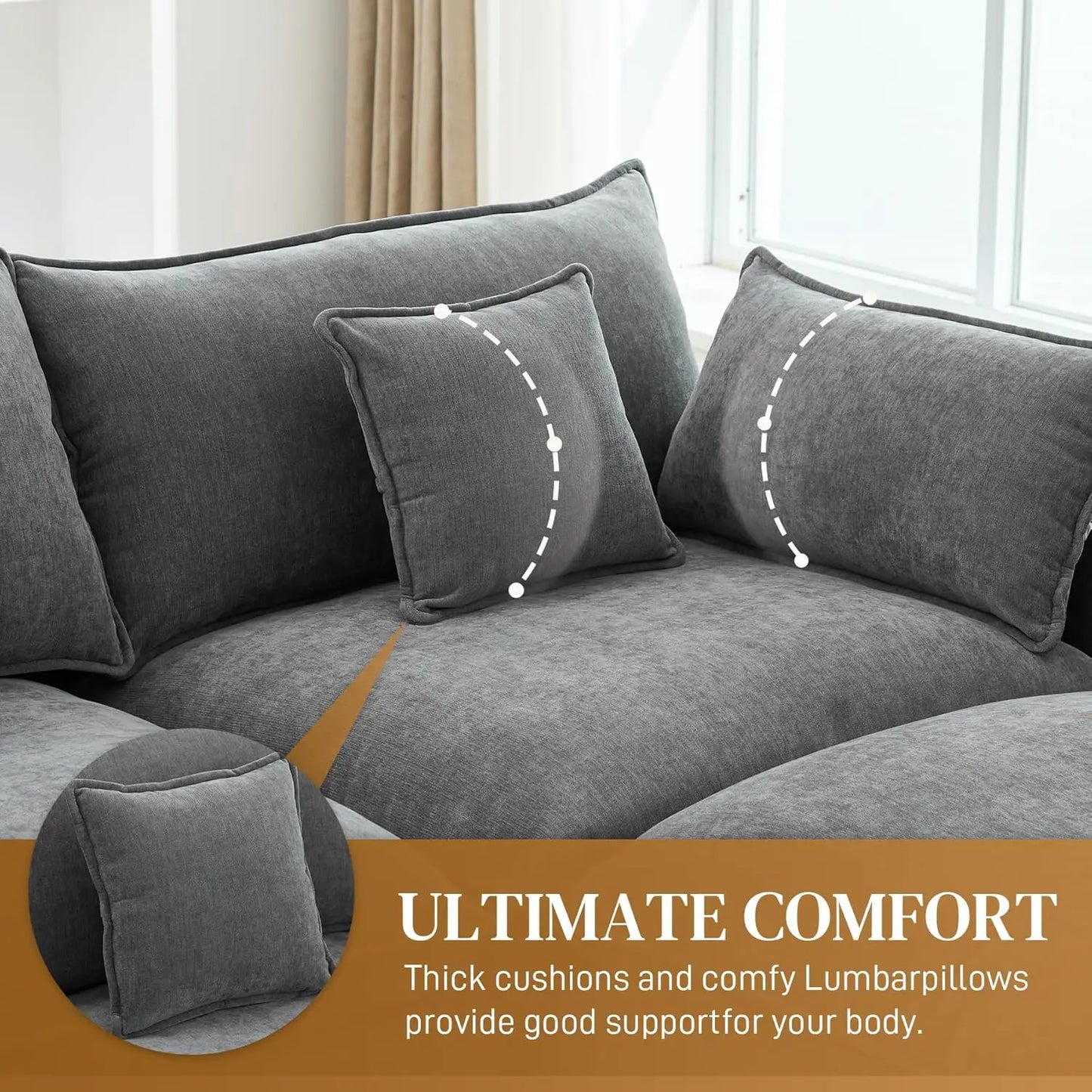145" Cloud Couch Oversized U Shaped Grey Sectional