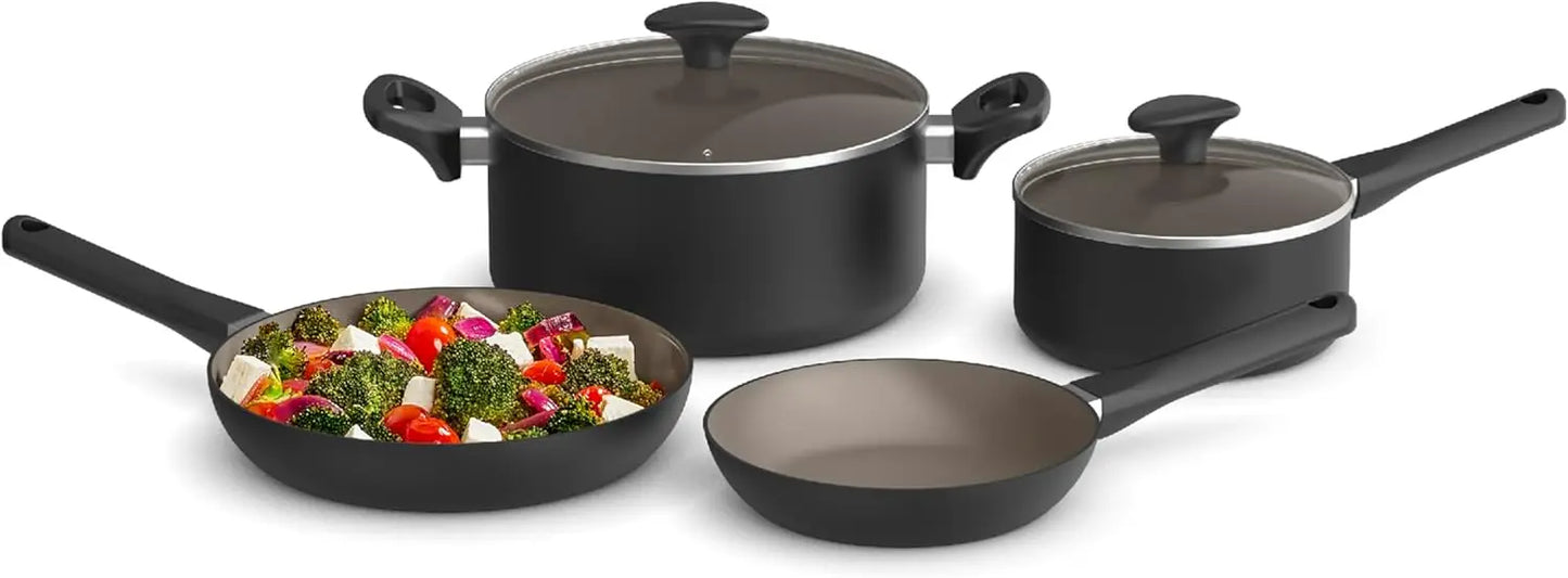 bella Cookware Set 12 Piece Pots andPans Utensils Nonstick PFOA Free Scratch Resistant Cooking Surface Compatible Nylon Aluminum