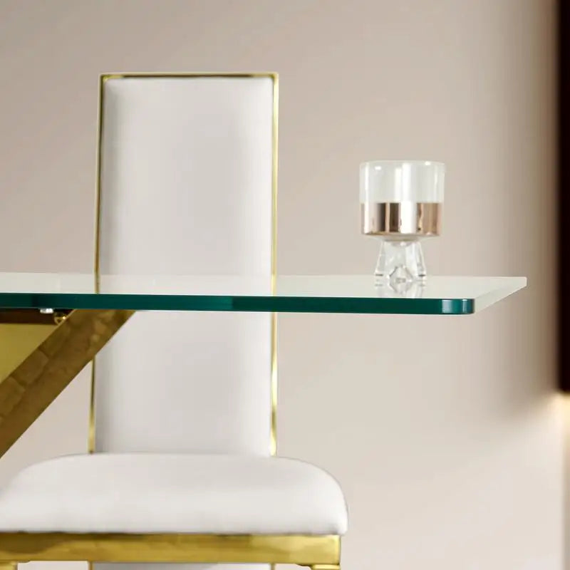Gold Stainless Steel Dining Table with 70-inch Clear Tempered Glass Top