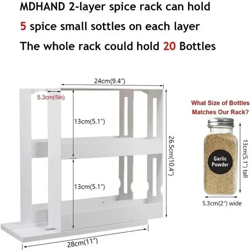 Multi-Function 2 Tier Rotate Spice Storage Rack Swivel Organizer