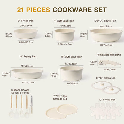 21 Piece Set Non-Stick, Ceramic Cookware Set
