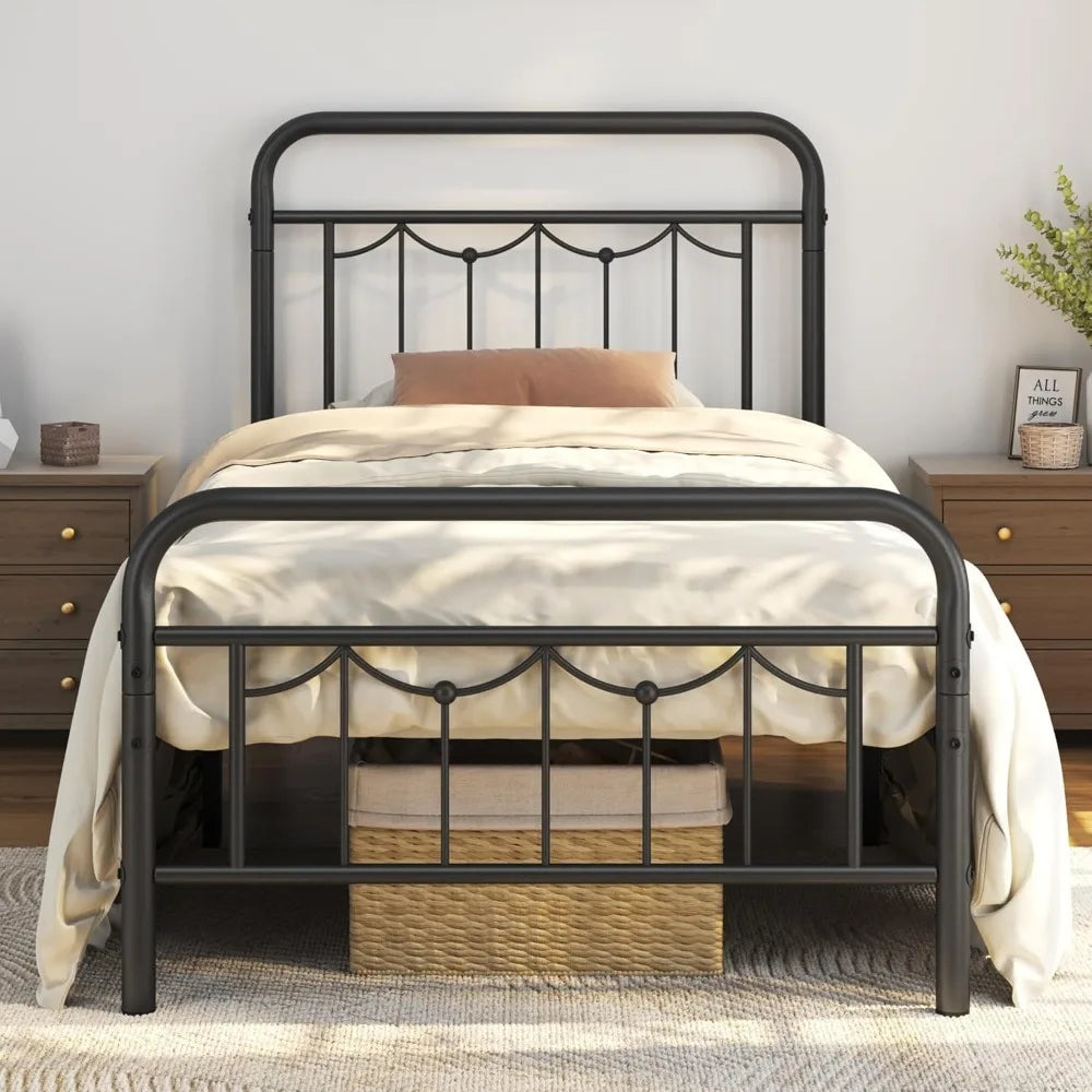 Metal Bed Frames with Vintage Headboard and Footboard