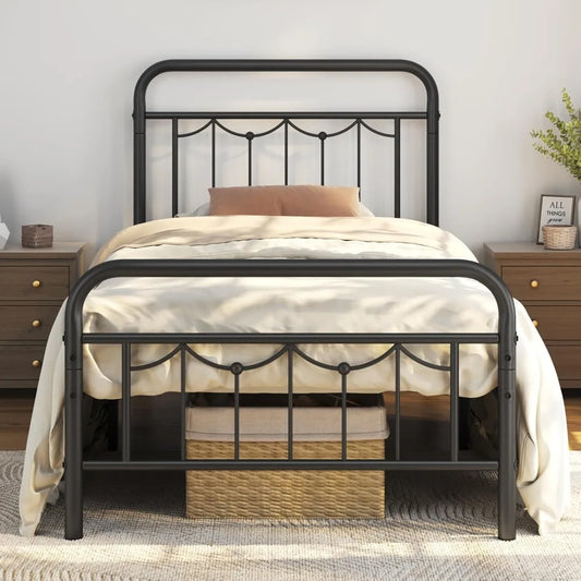 Metal Bed Frames with Vintage Headboard and Footboard