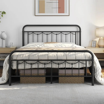 Metal Bed Frames with Vintage Headboard and Footboard