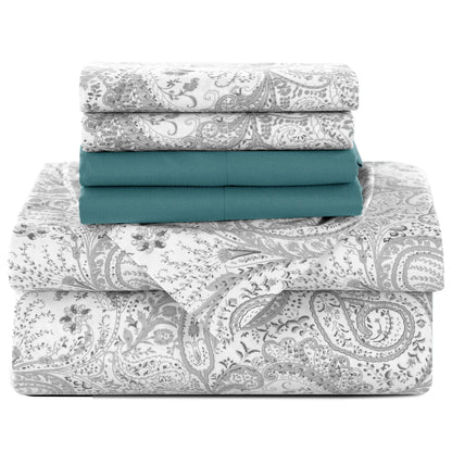 Lux Decor 6Pc Paisley Sheet Set – Soft Microfiber, Wrinkle-Free, Luxurious Printed Bed Sheets