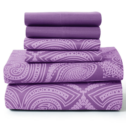 Lux Decor 6Pc Paisley Sheet Set – Soft Microfiber, Wrinkle-Free, Luxurious Printed Bed Sheets