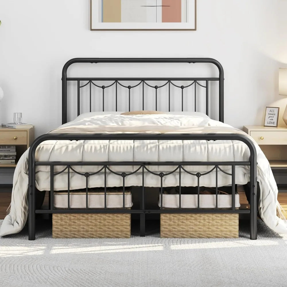 Metal Bed Frames with Vintage Headboard and Footboard