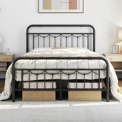 Metal Bed Frames with Vintage Headboard and Footboard