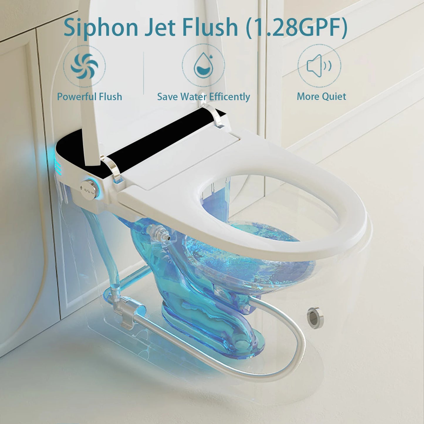 Warm Water Sprayer, AUTO Dual Flush, Heated Bidet Toilet Seat
