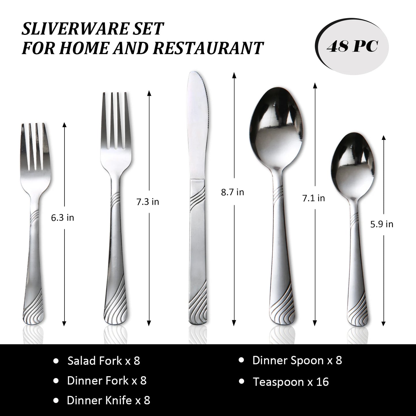 48Pcs Flatware Set Service for 8 Stainless Steel Knife Fork Spoon Tableware Flatware Set Kitchen Dinnerware Gift