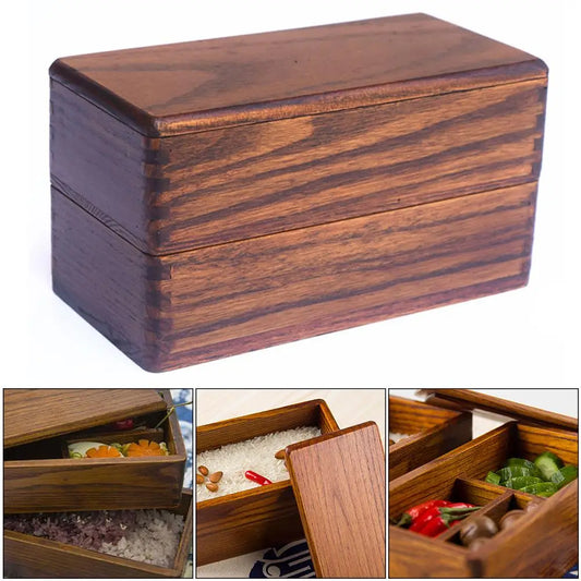 Rectangle Double Layer Wood  Containers Japanese Bento Sushi Lunch Box Sushi Portable Food Container Dropshipping