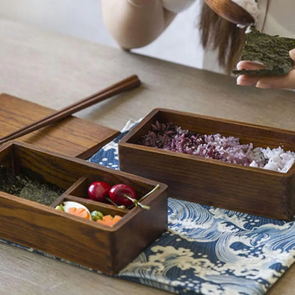 Rectangle Double Layer Wood  Containers Japanese Bento Sushi Lunch Box Sushi Portable Food Container Dropshipping