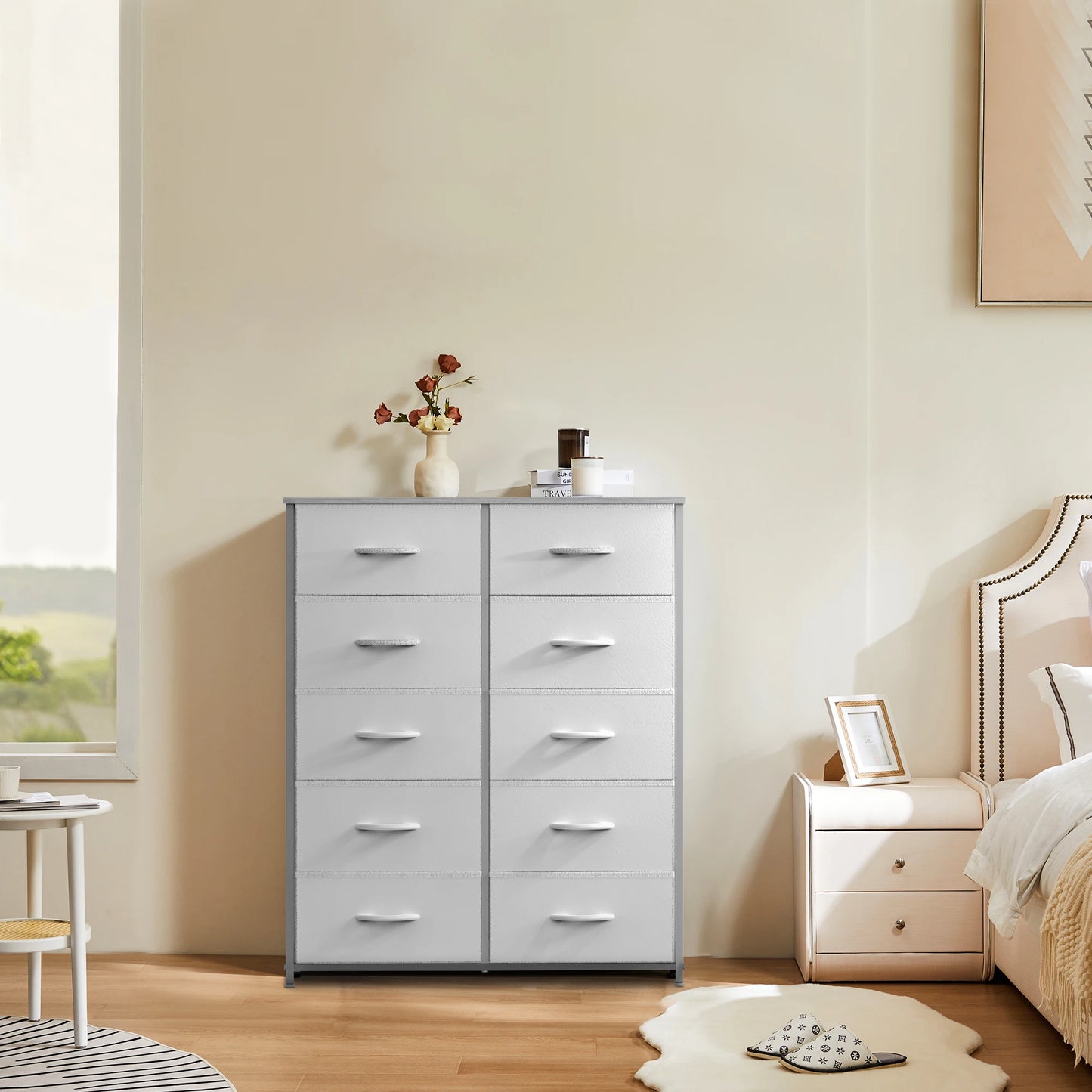 White Lover Fabric Drawers Chest Wardrobe