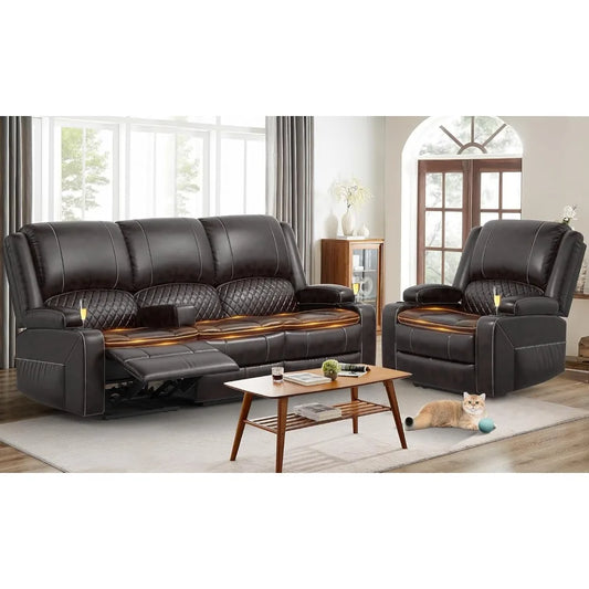 3 Seater Recliner Sofa Set 2-tier Cushion