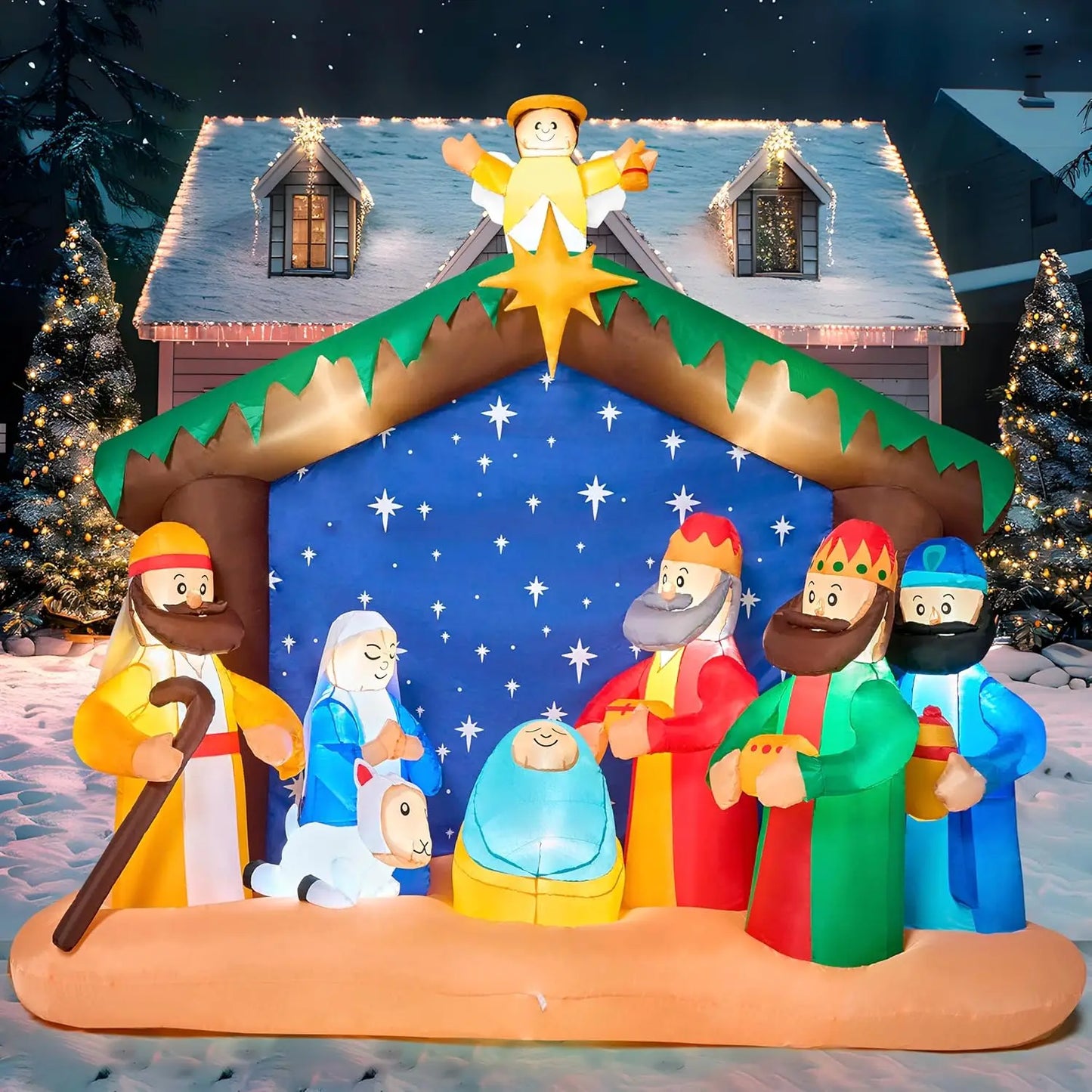 8 FT Christmas Nativity Set with Build-in LEDs