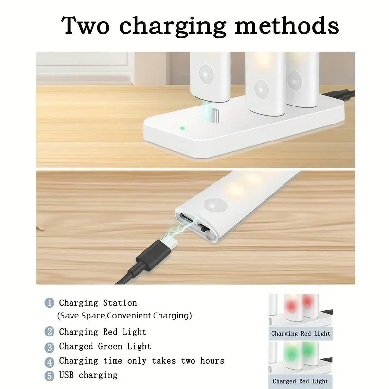 Under Cabinet Lights 1/3/6pcs, Motion Sensor Rechargeable Battery Operated 2 Colors LED Light  for  Closet, Kitchen, Bathroom
