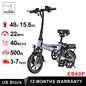14'' Foldable Electric Bike 500W 48V 10.4AH Battery 22MPH 28Miles Long Range with Two Seats for Adult