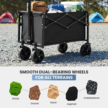 Outdoor Foldable Collapsible Wagon with Wheels 176 lbs Capacity Lightweight Portable with Flexible Handle for Garden Camping