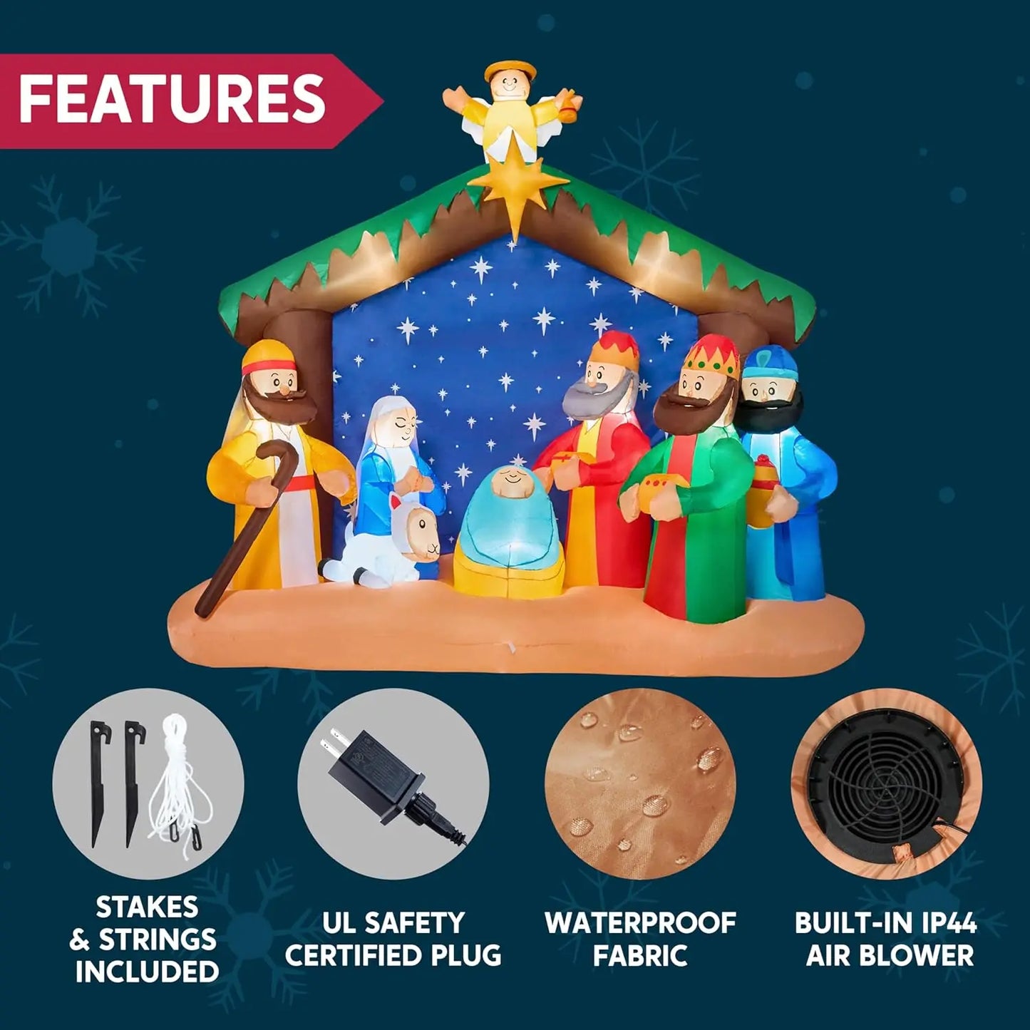 8 FT Christmas Nativity Set with Build-in LEDs