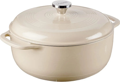 Lodge 6 Quart Enameled Cast Iron Dutch Oven with Lid Dual Handles Oven Safe up to 500° F or on Stovetop Use to Marinate Cook