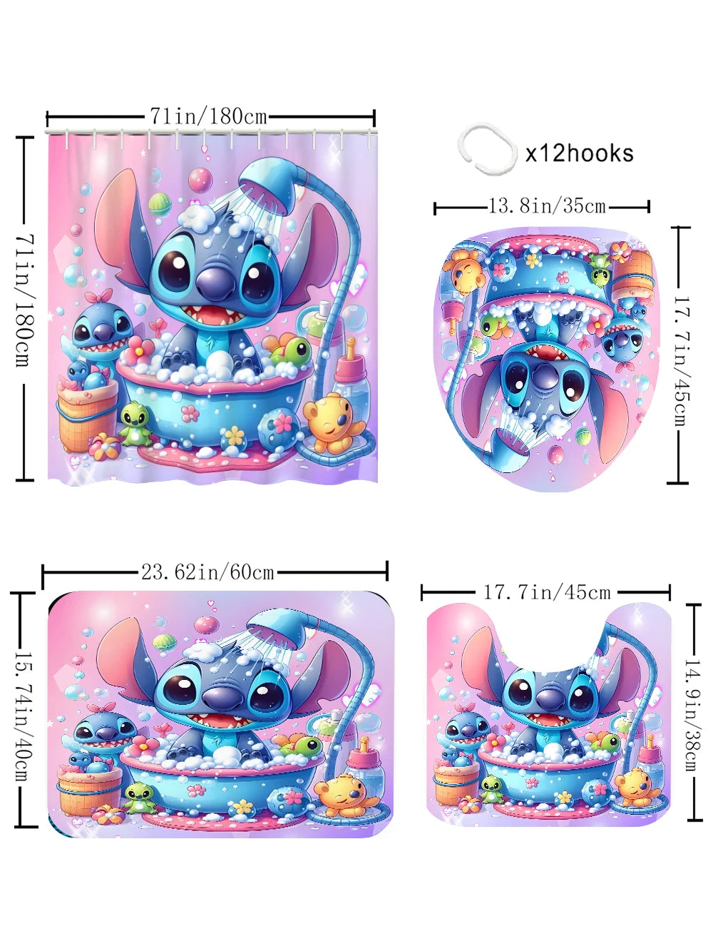 Stitch Bathroom Four-piece Set - Waterproof Shower Curtain