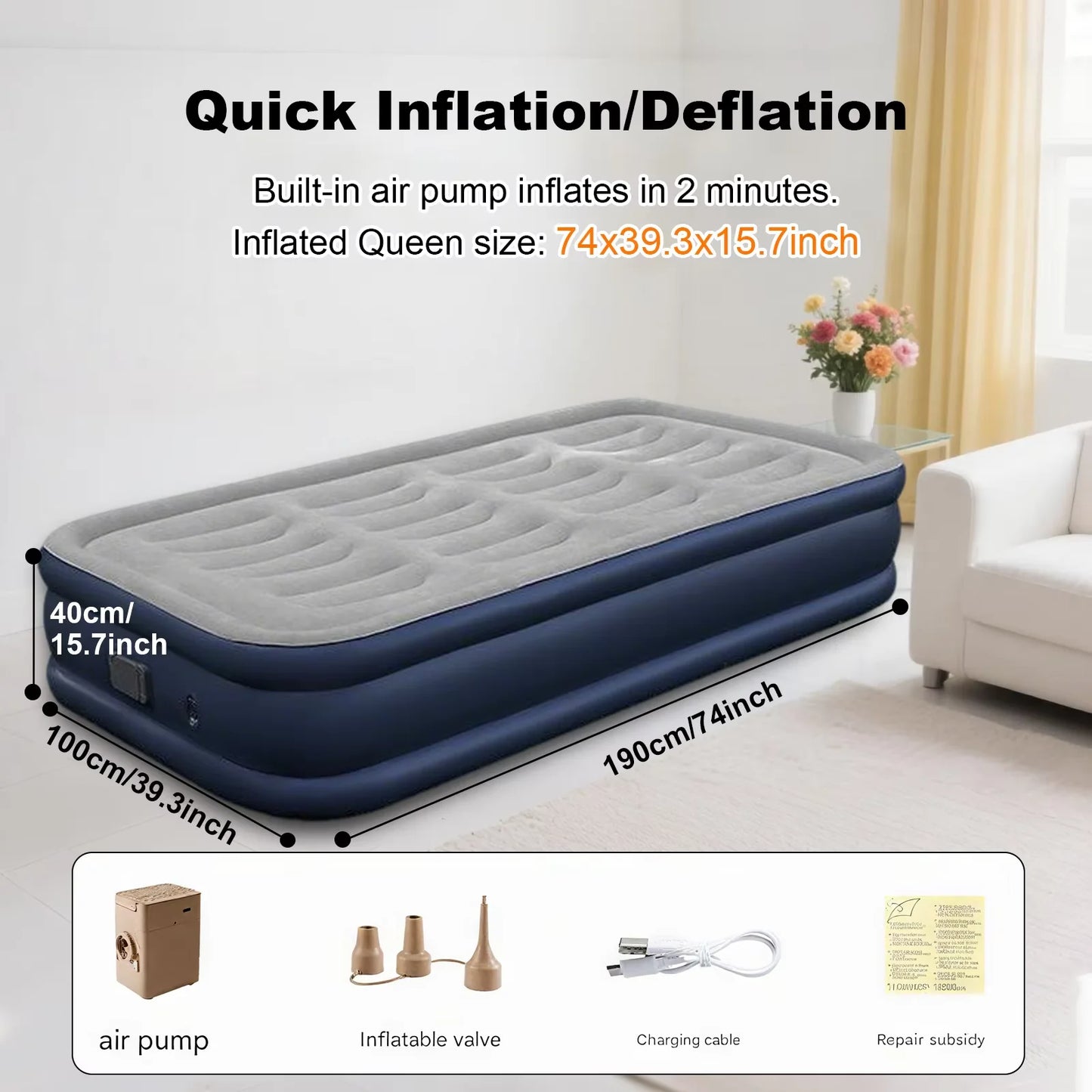 Inflatable Mattress Camping Home Built-In Pump