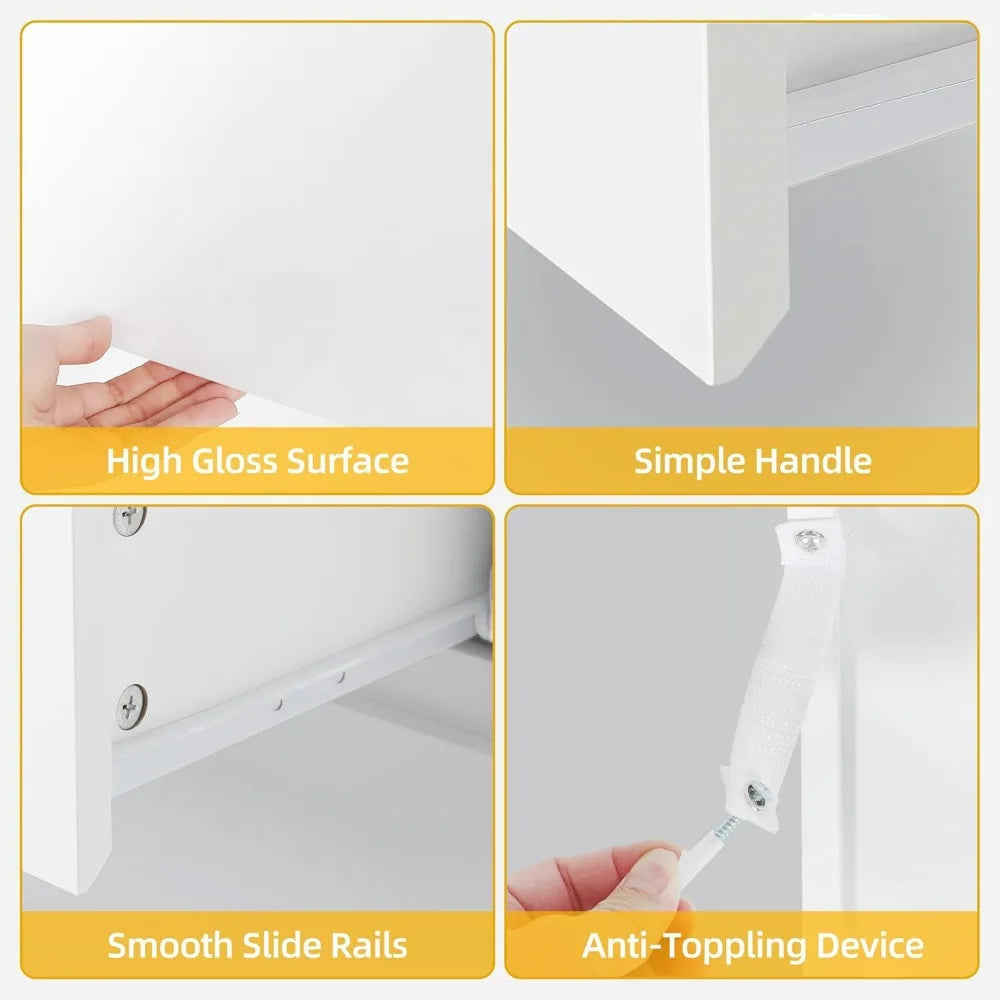 White 8-Drawer Dresser LED Lighting Glass Top