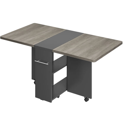 Folding Table with 6 Wheel and 2-Layer Storage Shelf