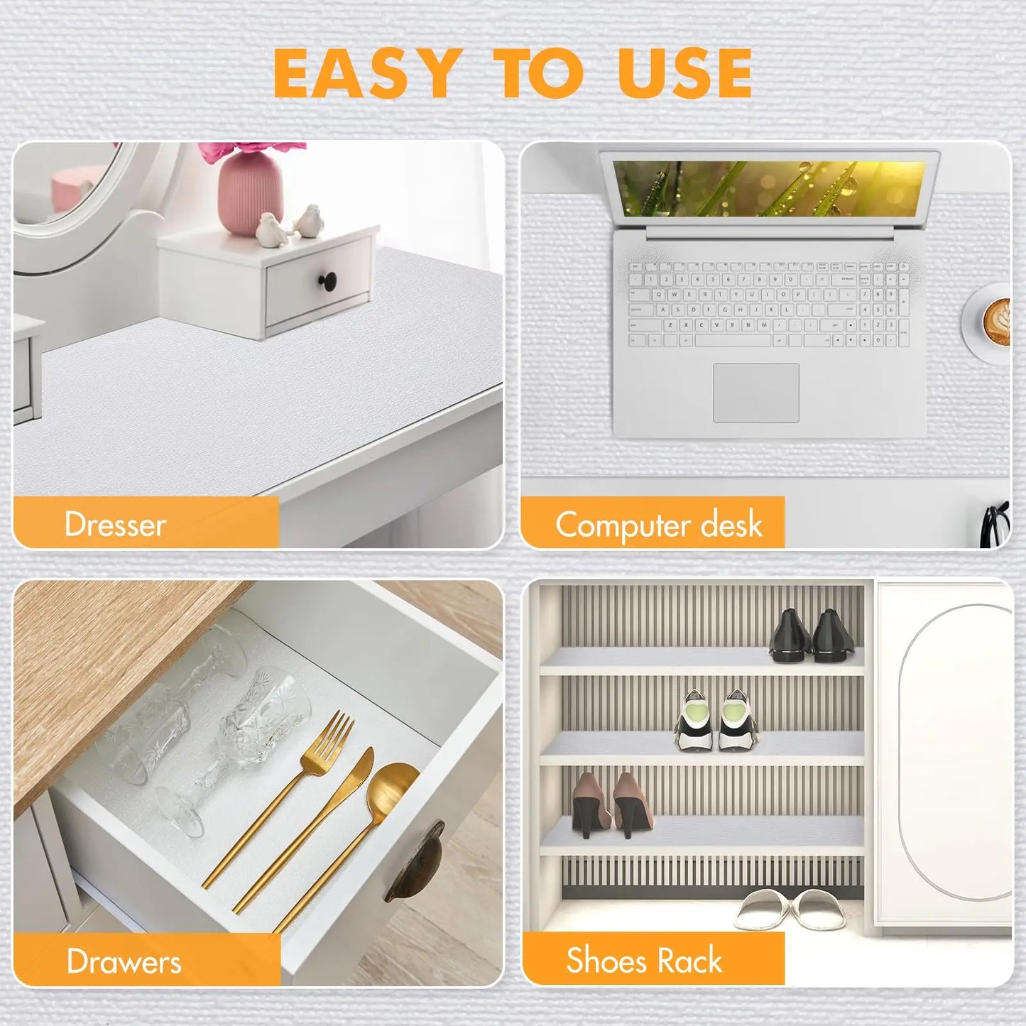 Kitchen Shelf Liner Non-Adhesive Non-Slip Waterproof, Desks