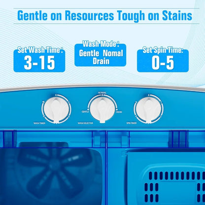 Portable Washing Machine Longer Hose Twin Tub Washer Mini Compact Laundry Washing Machine with Drain Pump Semiautoma