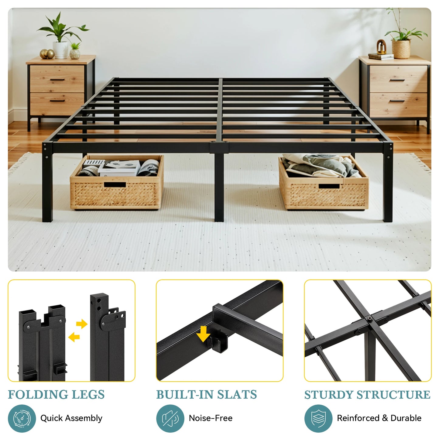 Twin/Full/Queen/King Heavy-Duty Metal Bed Frame