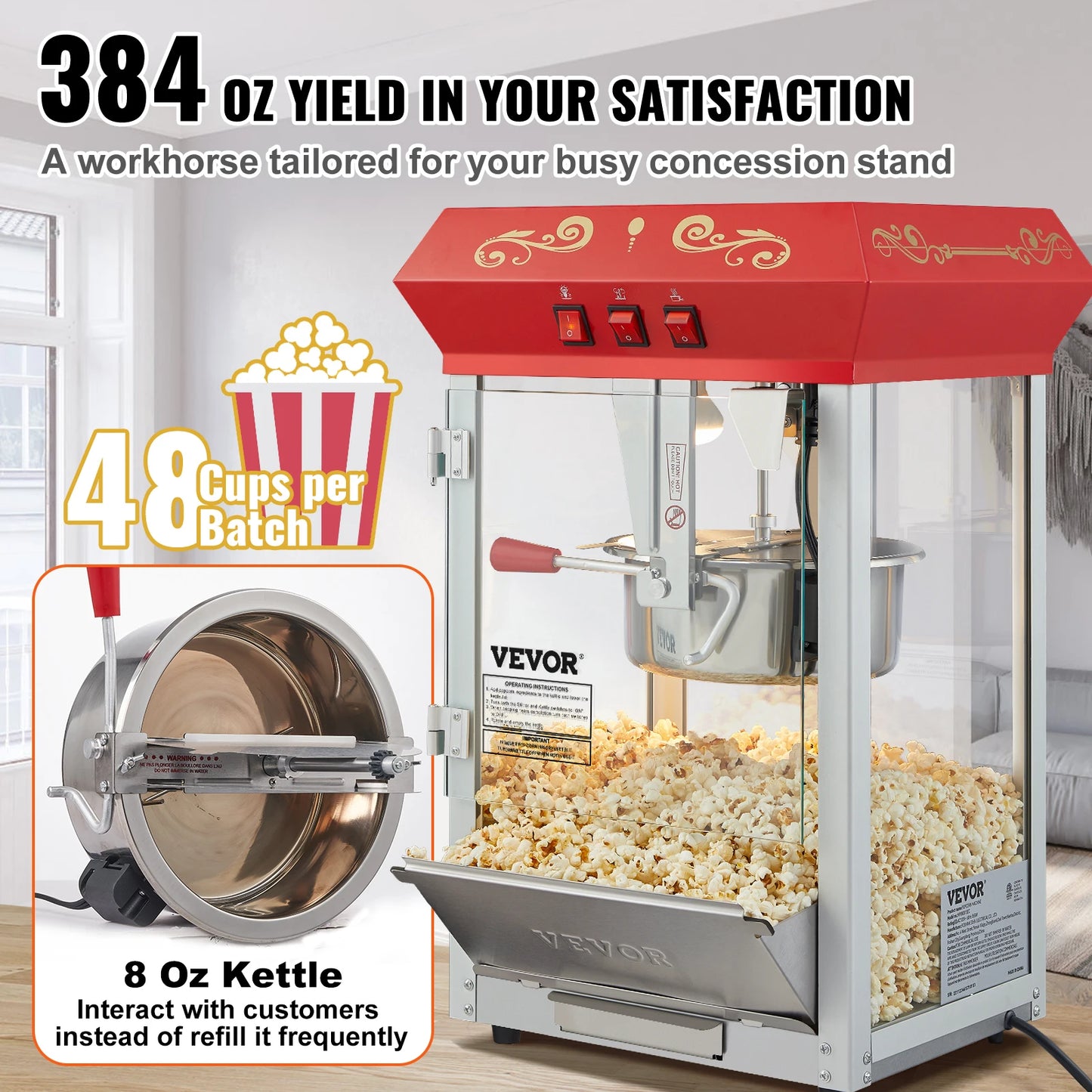 8/12Oz Electric Popcorn Maker Commercial Popper Machine