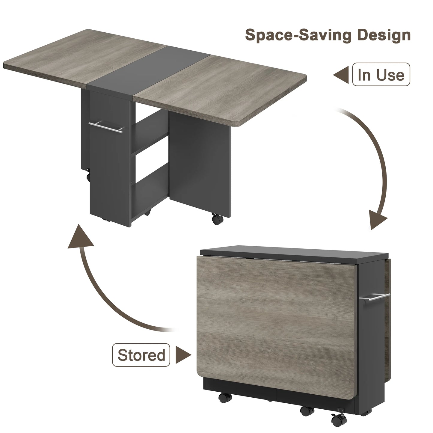 Folding Table with 6 Wheel and 2-Layer Storage Shelf