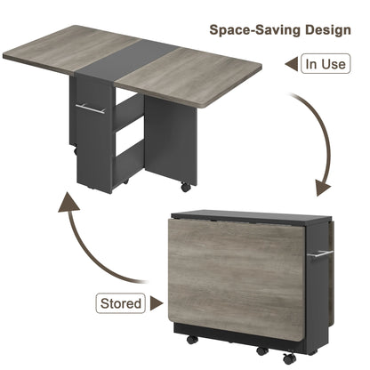 Folding Table with 6 Wheel and 2-Layer Storage Shelf