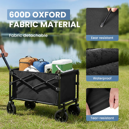 Outdoor Foldable Collapsible Wagon with Wheels 176 lbs Capacity Lightweight Portable with Flexible Handle for Garden Camping