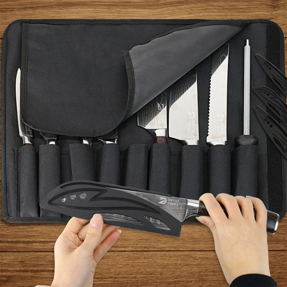 8pcs Kitchen Knife Damascus Stainless Steel Nylon Bag