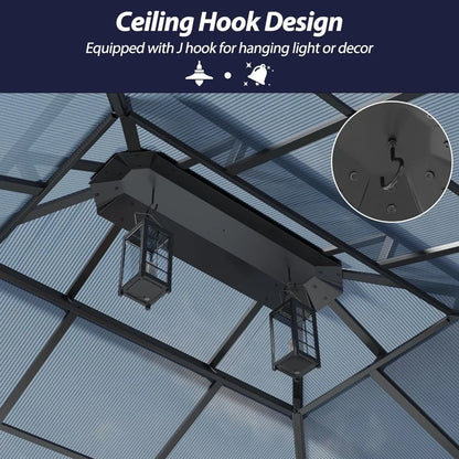 12' x 14' Hardtop Gazebo with Double Polycarbonate Roof, Metal Frame