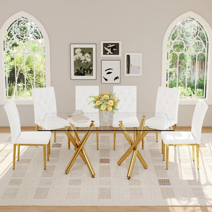 Glass Dining Table, Gold Table for 6-8