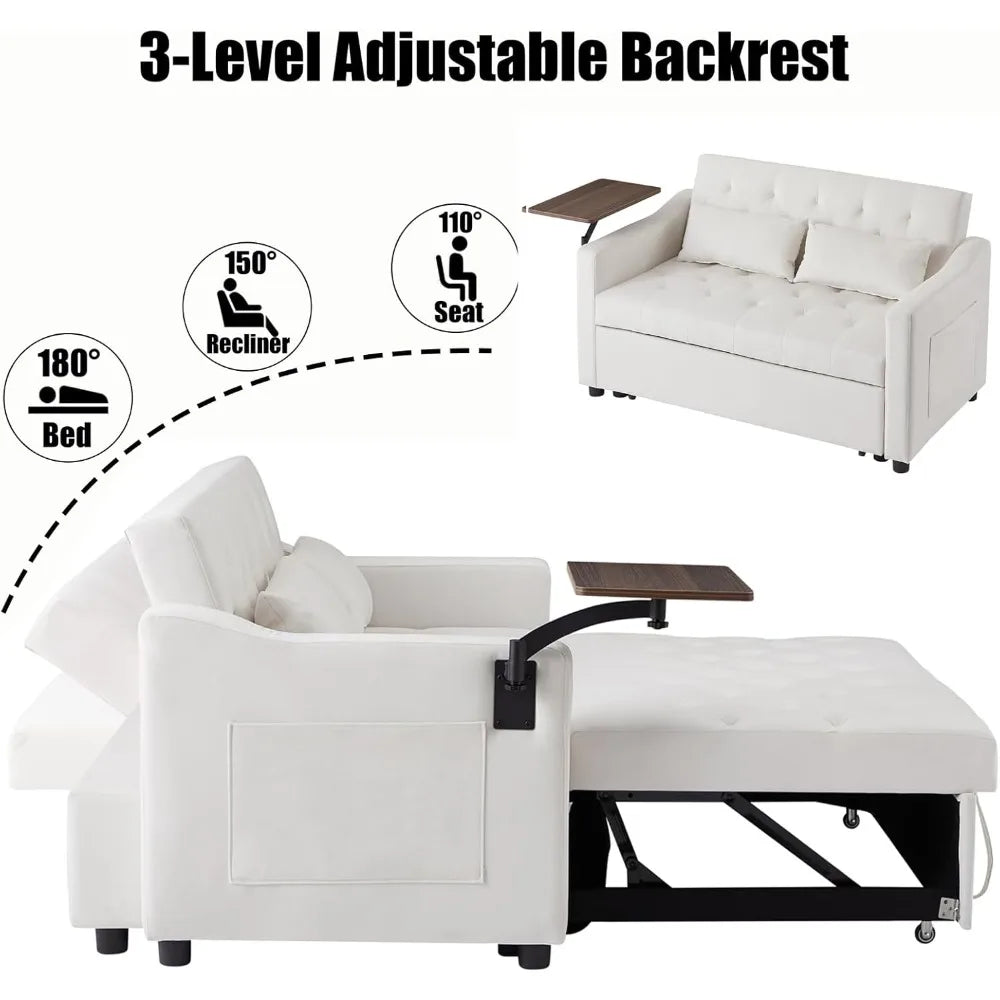 53.15" Convertible Sleeper Sofa Bed with Swivel Table