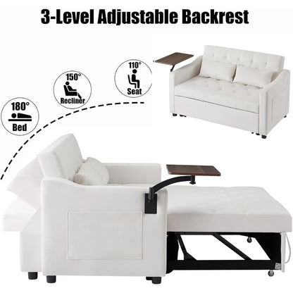 53.15" Convertible Sleeper Sofa Bed with Swivel Table