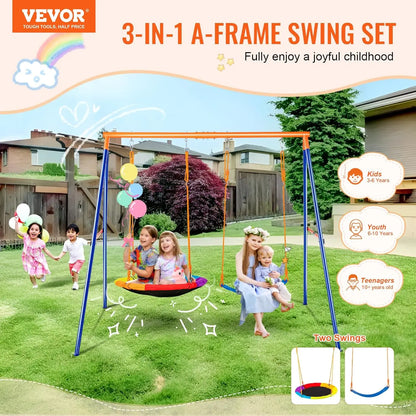Swing Set with Saucer and Belt Seats, 440lbs Capacity