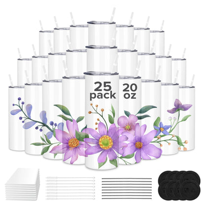 Sublimation Tumblers Blanks 20 oz 25 Pack Skinny Straight Tumblers