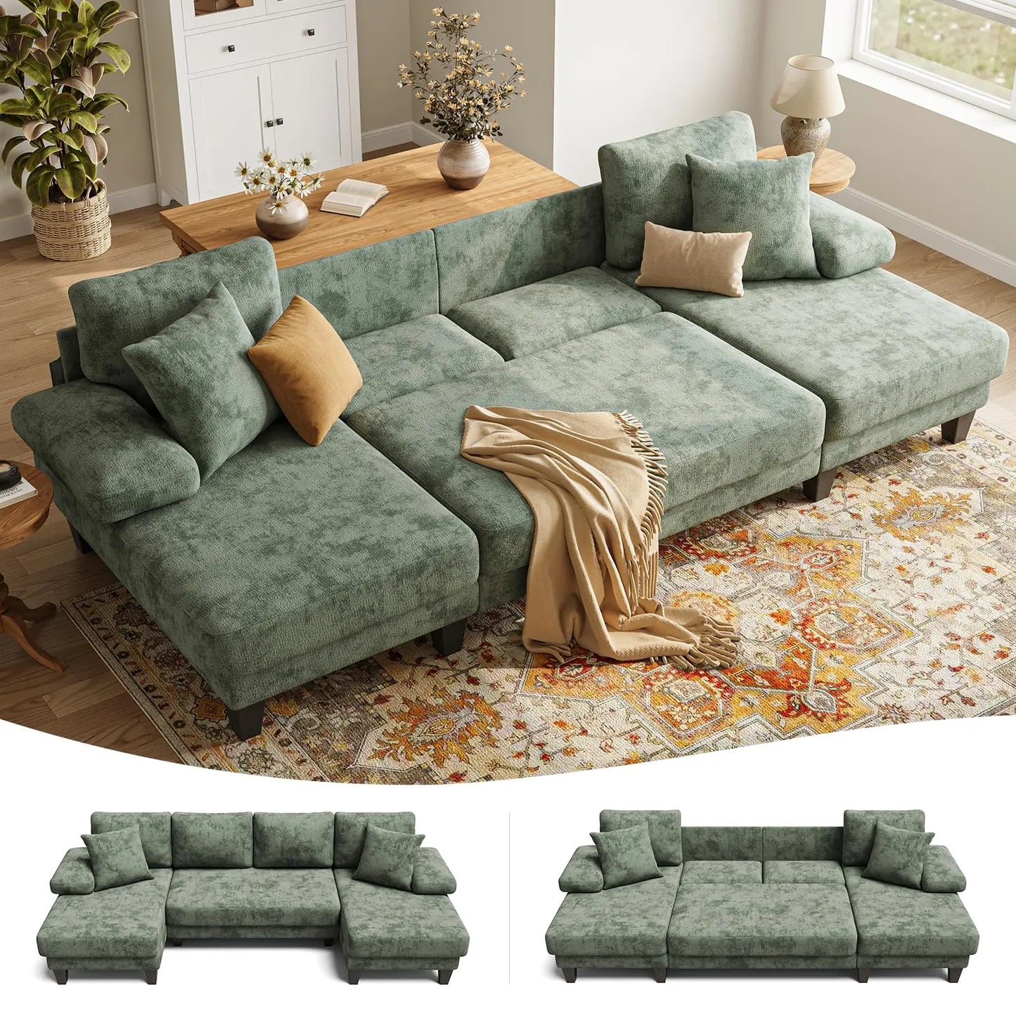 U-Shaped Sleeper Sofa with Pull Out Couch Bed