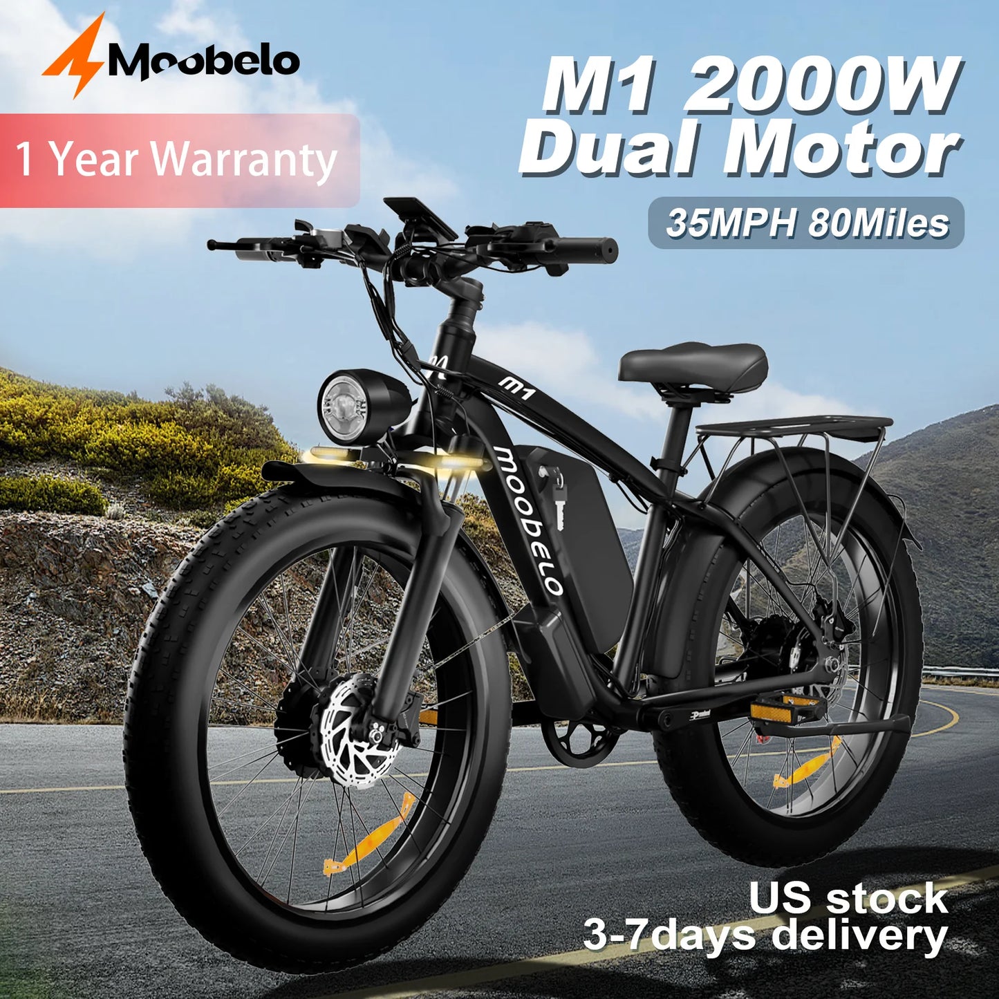 2000W Dual-Motor E-Bike 48V 22.4ah Fat Tires Full Suspension