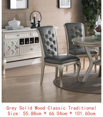 7pc Rect. Glass Dining Table Set w/ Silver Hue