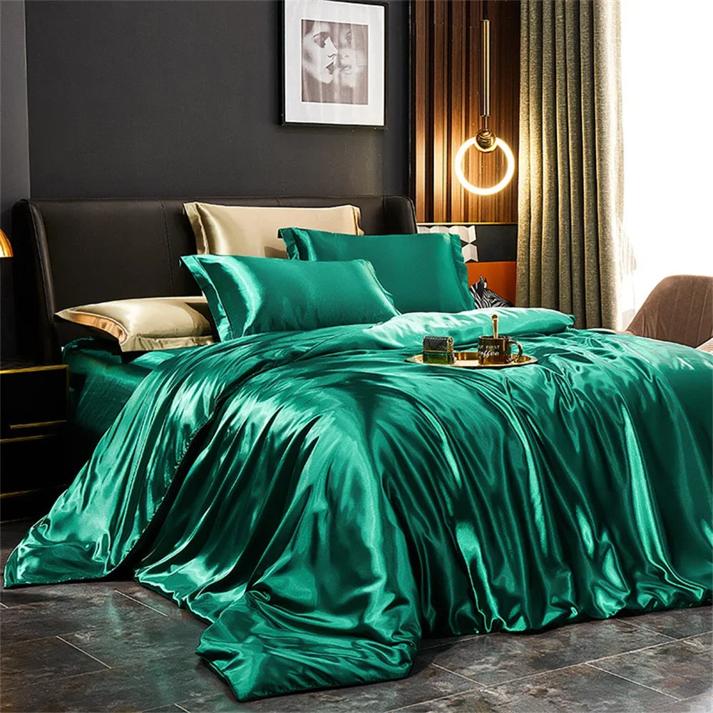 Solid Silk Bedding Set with Duvet Cover