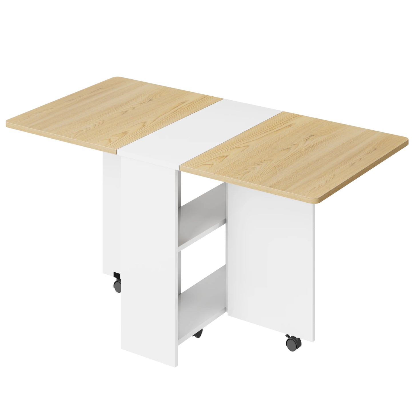 Folding Table with 6 Wheel and 2-Layer Storage Shelf